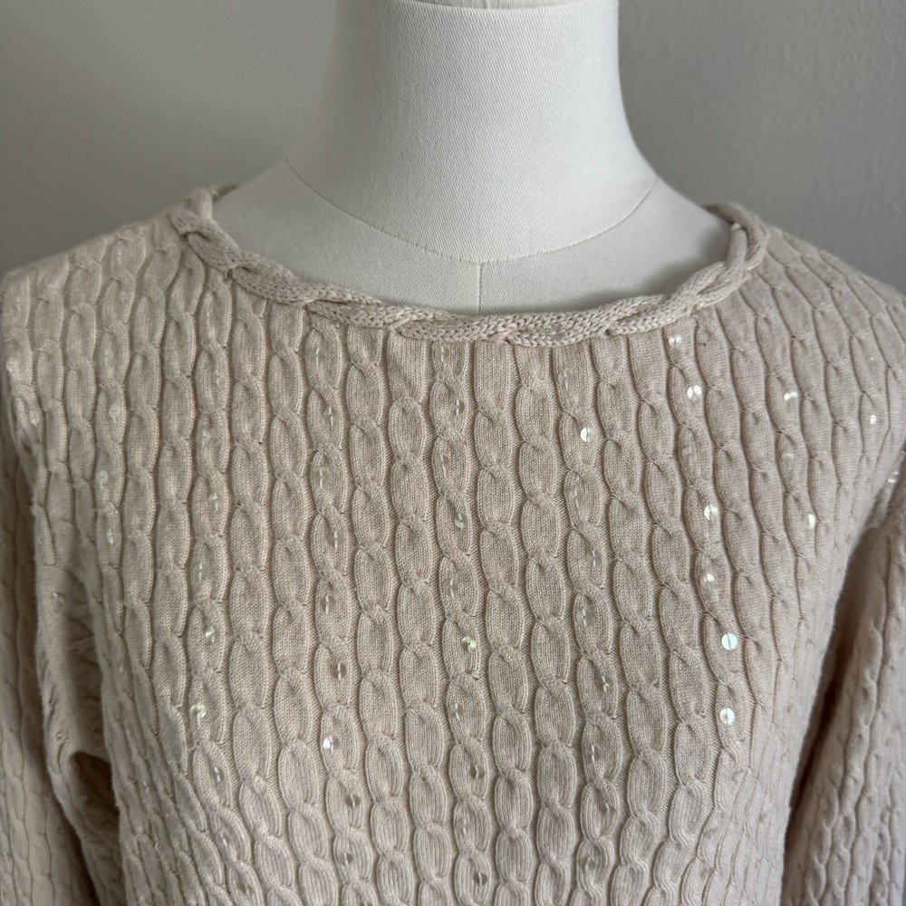 Vintage 90s Pendleton Cashmere Silk Sweater Cable Knit Sz L Sequins Equestrian